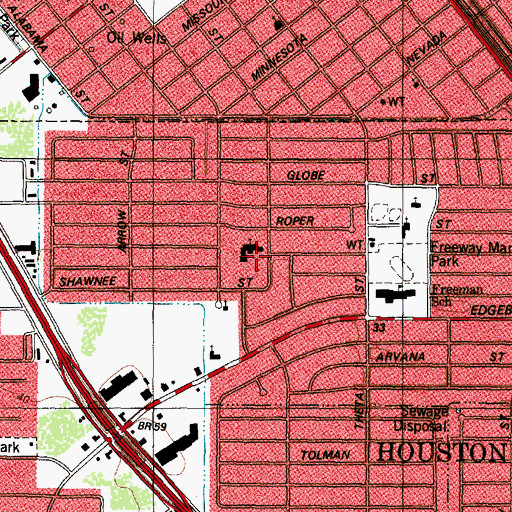 Topographic Map of Freeway Manor Baptist Church, TX