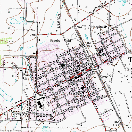 Topographic Map of First Baptist Church, TX