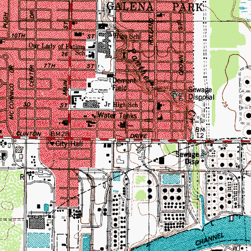Topographic Map of First Baptist Church of Galena Park, TX