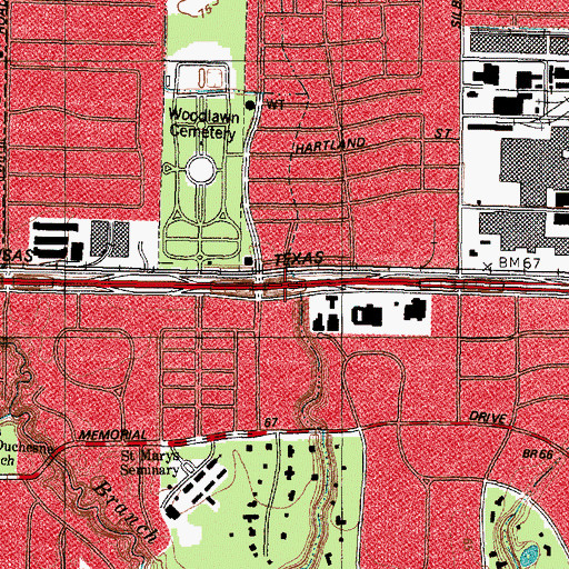 Topographic Map of First Baptist Church of Houston, TX