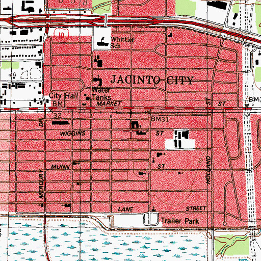 Topographic Map of First Baptist Church of Jacinto City, TX