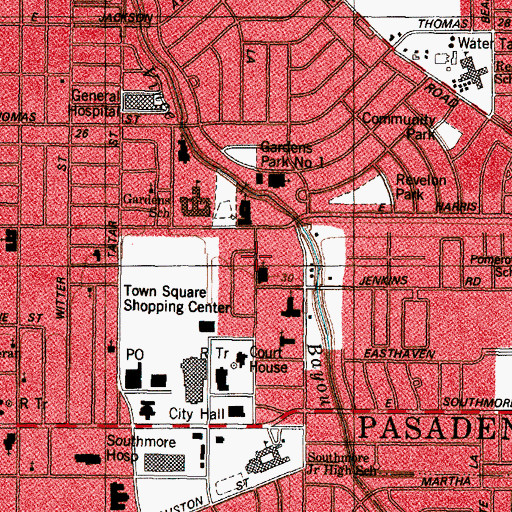 Topographic Map of Central Baptist Church of Pasadena, TX