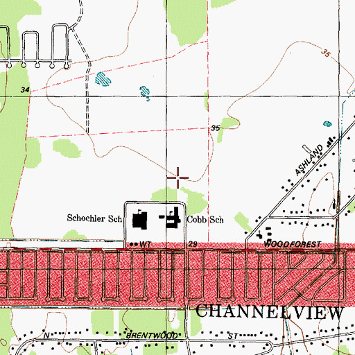 Topographic Map of Channelview Baptist Church, TX