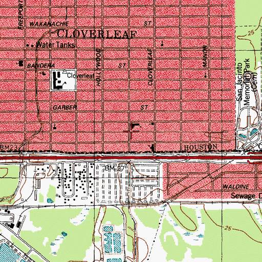 Topographic Map of Cloverleaf Baptist Church, TX