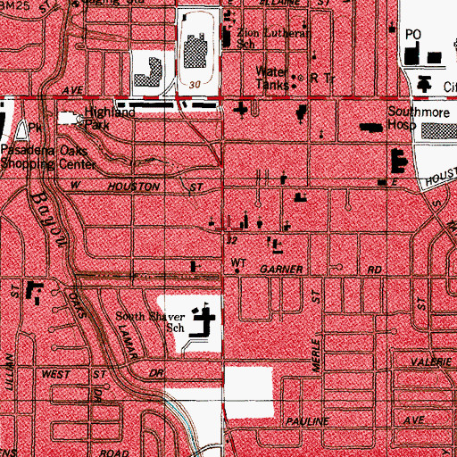 Topographic Map of Austin Avenue Baptist Church, TX