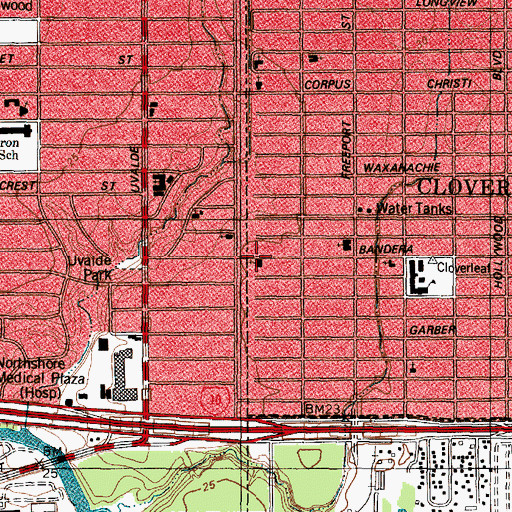 Topographic Map of Bandera Street Baptist Church, TX