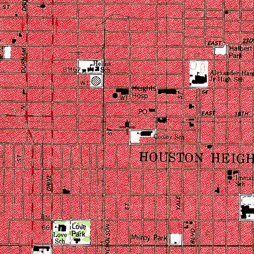 Topographic Map of Heights Assembly of God, TX