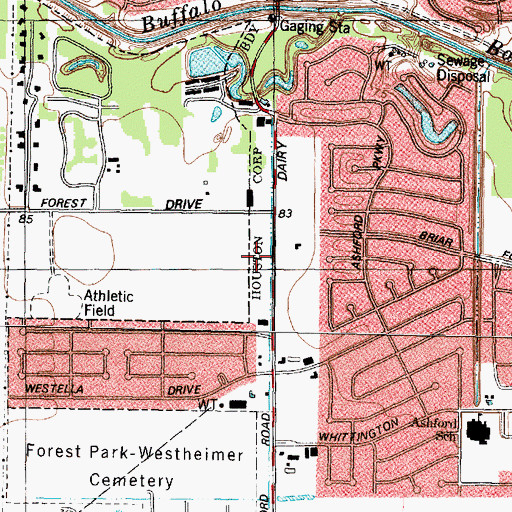 Topographic Map of Memorial West Assembly of God Church, TX