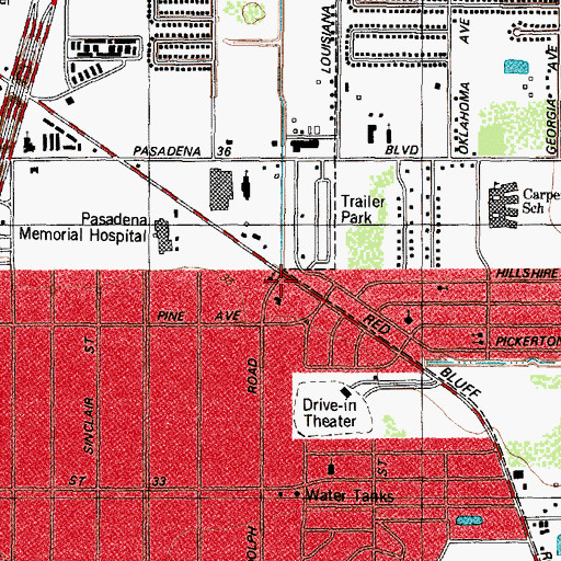 Topographic Map of Apostolic Church of Pasadena, TX