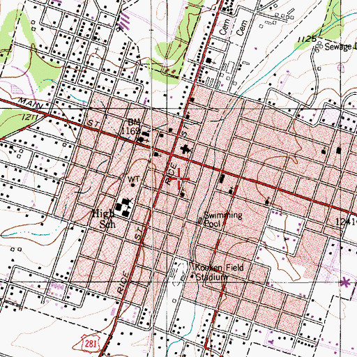 Topographic Map of First Baptist Church, TX
