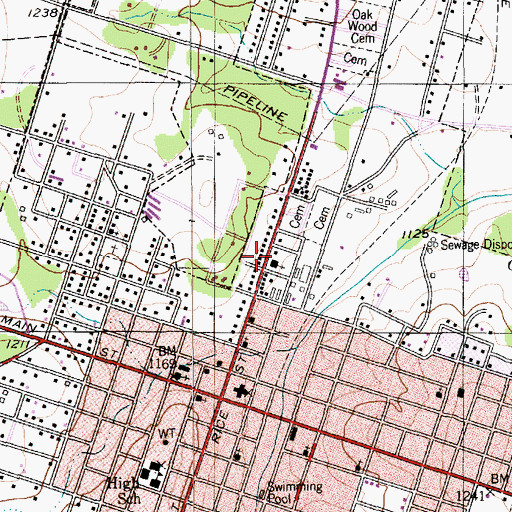 Topographic Map of First Presbyterian Church, TX