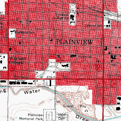 Topographic Map of Plainview District United Methodist Church, TX