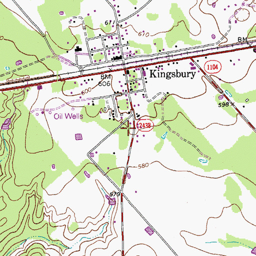 Topographic Map of Kingsbury Baptist Church, TX
