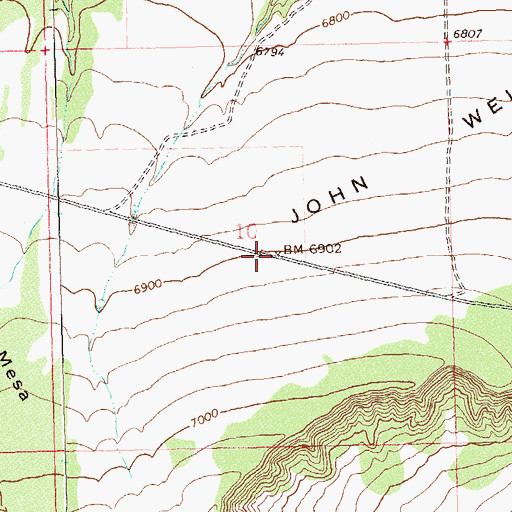 Topographic Map of John Weller Mesa, CO