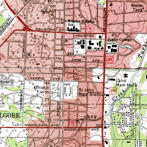 Topographic Map of Pilgrim Lutheran Church, TX