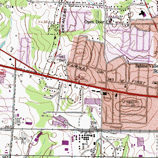 Topographic Map of Greggton First Baptist Church, TX