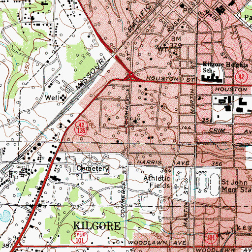 Topographic Map of Kilgore Baptist Church, TX