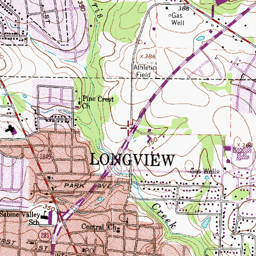 Topographic Map of Longview Baptist Temple Church, TX