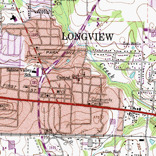 Topographic Map of Central Baptist Church, TX