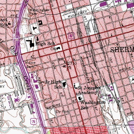 Topographic Map of First Baptist Church, TX