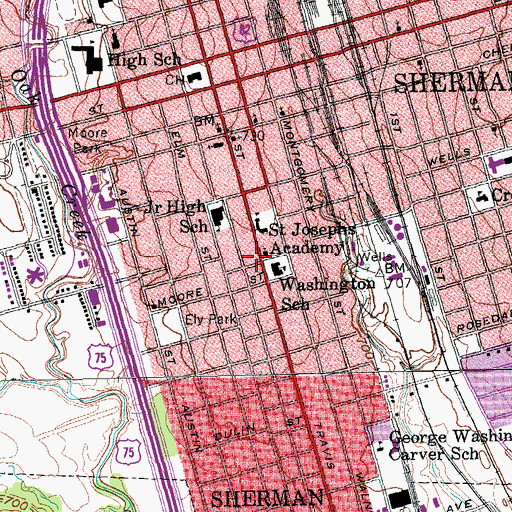 Topographic Map of Saint Marys Catholic Church, TX