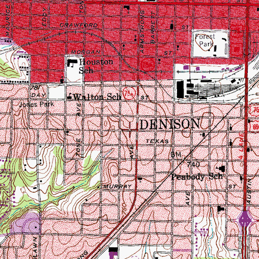 Topographic Map of Denison Church of the Nazarene, TX