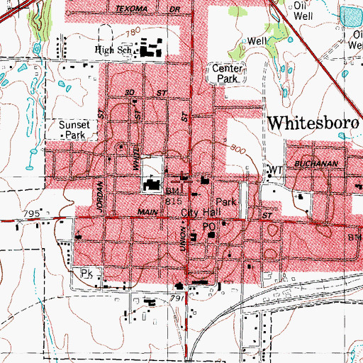 Topographic Map of First Presbyterian Church, TX