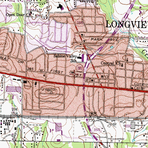Topographic Map of Pine Tree Assembly of God Church, TX