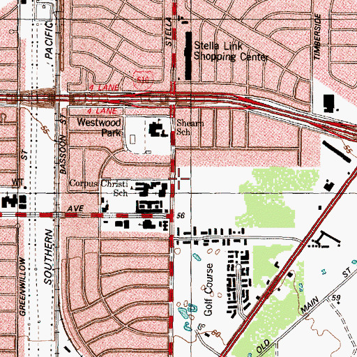 Topographic Map of Corpus Christi Catholic Church, TX