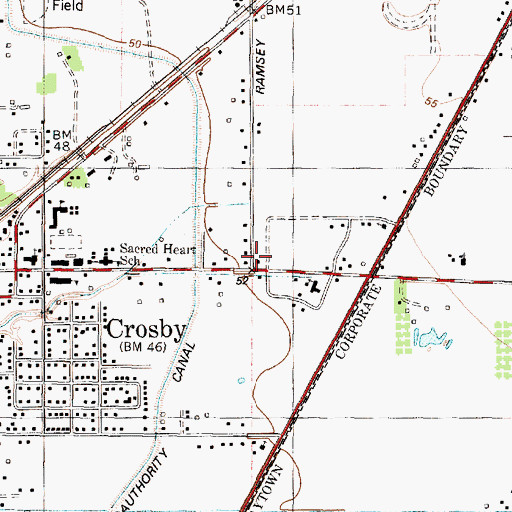 Topographic Map of Sacred Heart Catholic Church, TX
