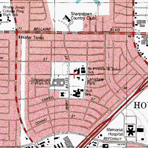 Topographic Map of Saint Francis de Sales Church, TX