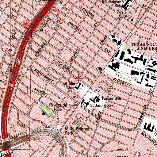 Topographic Map of Saint Marys Catholic Church, TX