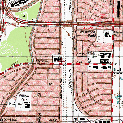 Topographic Map of Willow Meadows Baptist Church, TX