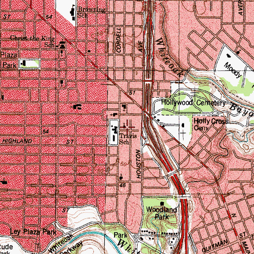 Topographic Map of Woodland Baptist Church, TX