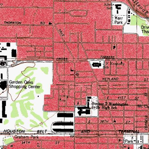 Topographic Map of Yale Street Baptist Church, TX