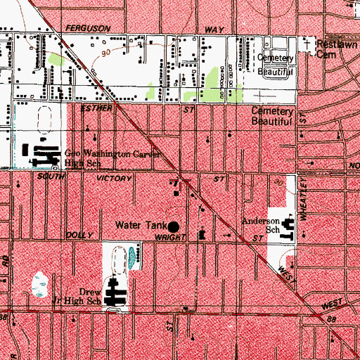 Topographic Map of Saint Monicas Catholic Church, TX