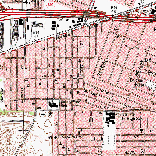 Topographic Map of True Light Missionary Baptist Church, TX