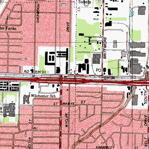 Topographic Map of West Memorial Baptist Church, TX