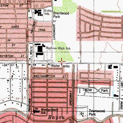 Topographic Map of West Orem Missionary Baptist Church, TX