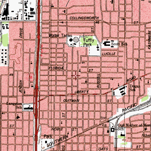 Topographic Map of Sunrise Baptist Church, TX