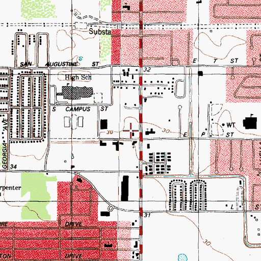 Topographic Map of San Jacinto Baptist Church, TX