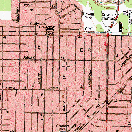 Topographic Map of Shady Missionary Baptist Church, TX