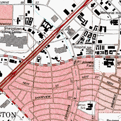 Topographic Map of Sharpstown Baptist Church, TX