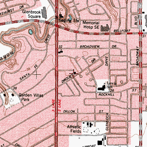 Topographic Map of Rosharon Baptist Church, TX