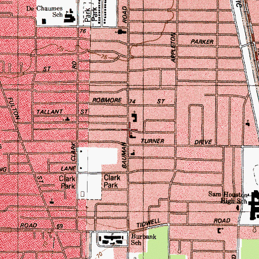 Topographic Map of North Side Baptist Church, TX