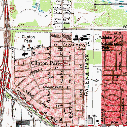 Topographic Map of Oak Hill Baptist Church, TX