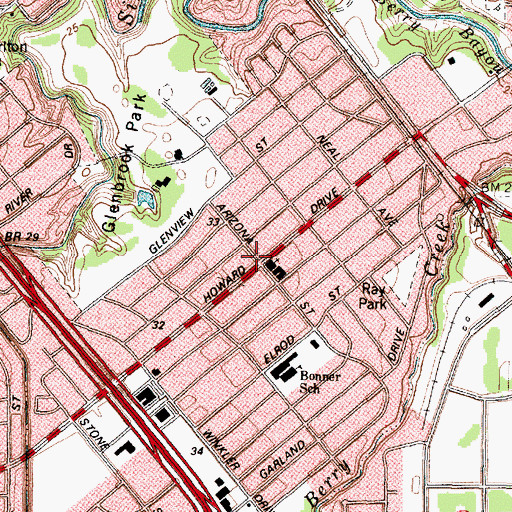 Topographic Map of Meadowbrook Baptist Church, TX