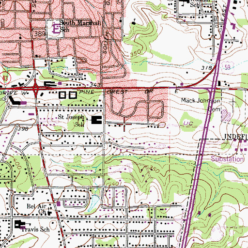 Topographic Map of Bell Street Baptist Church, TX