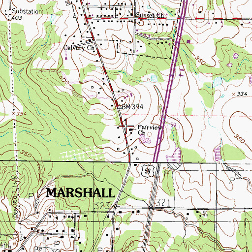 Topographic Map of Fairview Baptist Church, TX