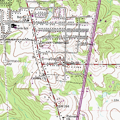Topographic Map of Sunset Church, TX